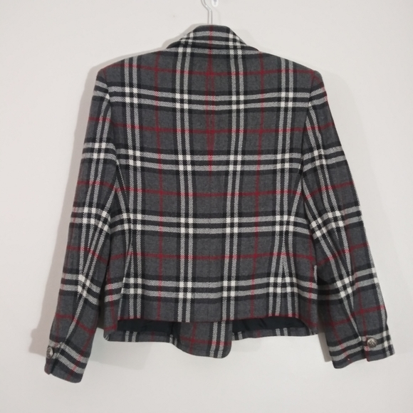 Anne Klein 100% wool plaid double breasted jacket - Picture 4 of 8